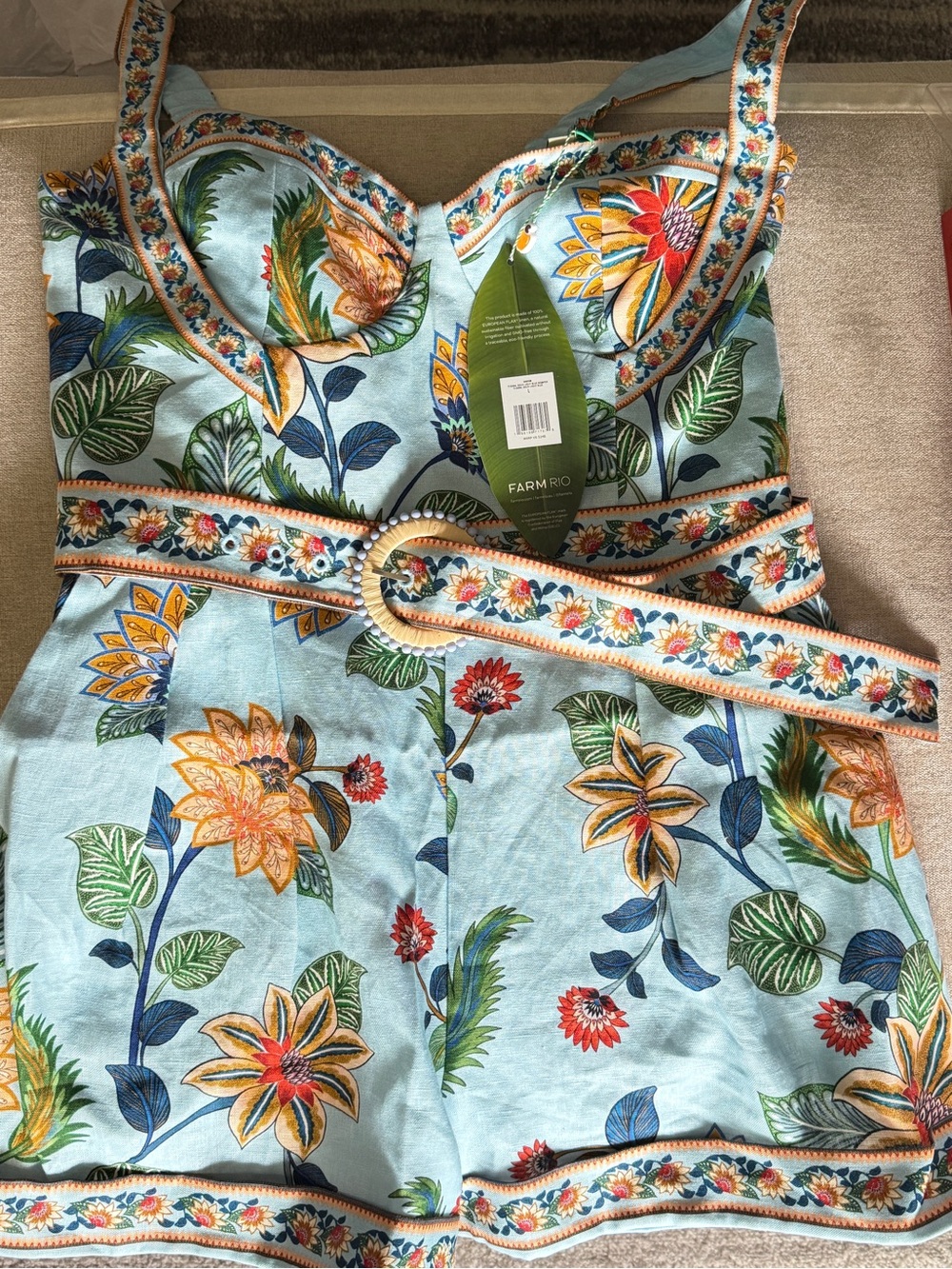 Farm Rio Delhi Blue Floral Belted Romper - Picture 4 of 7